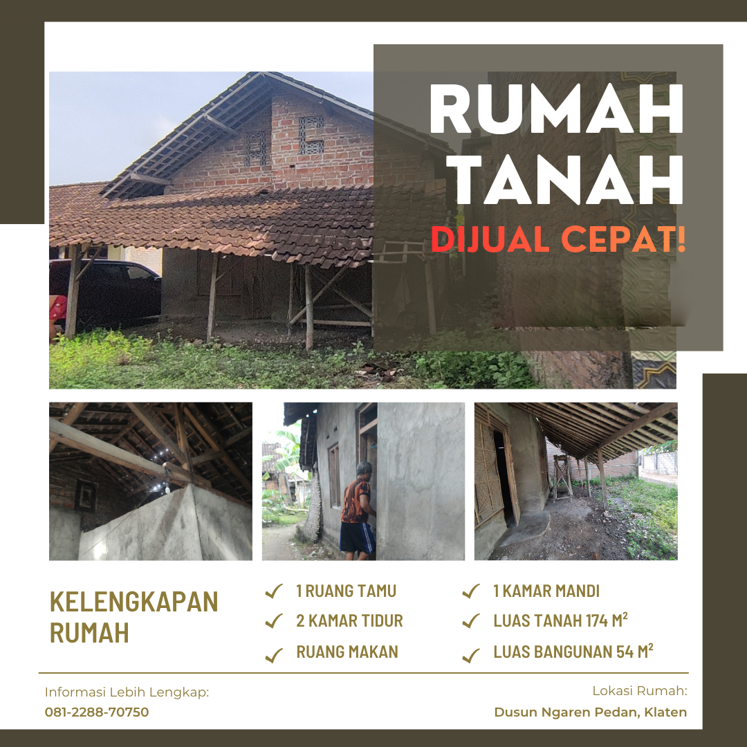 Jual Tanah dan Rumah SHM di Ngaren Pedan Klaten